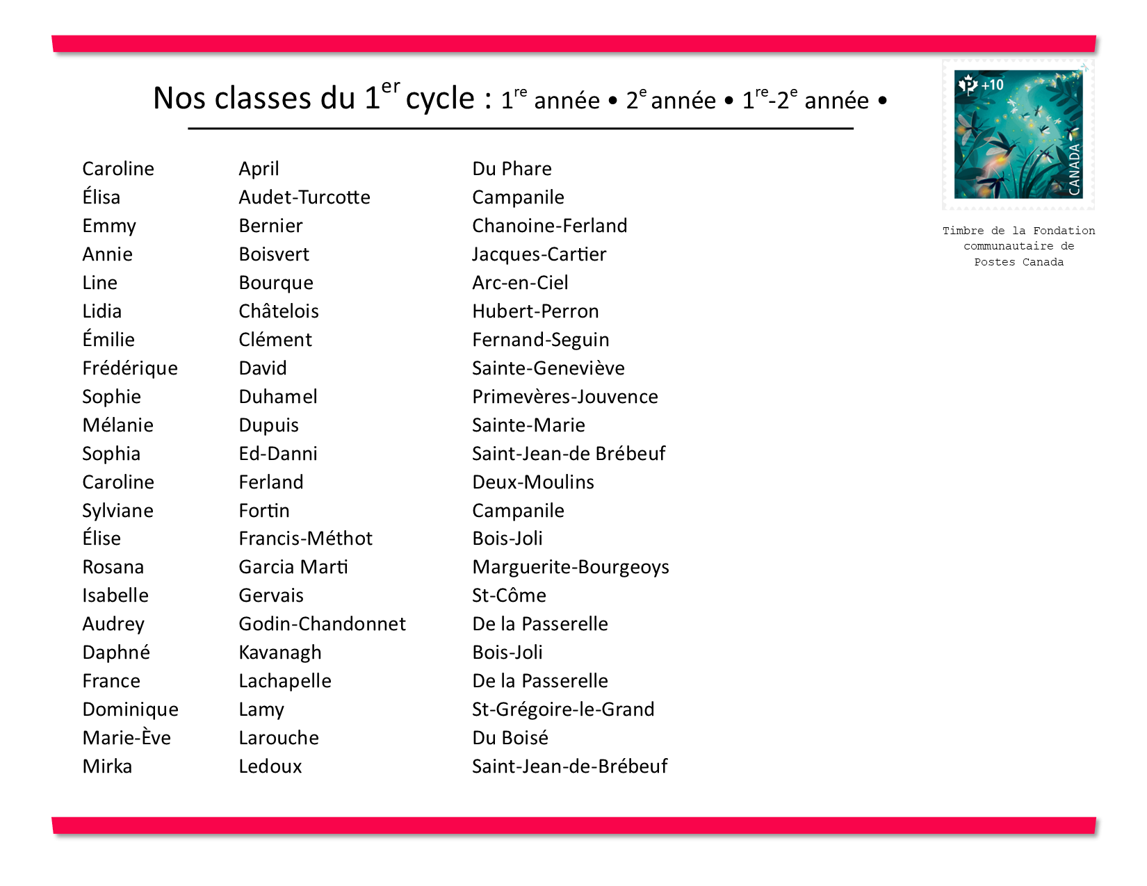 Classes de 1re et 2e année(A)